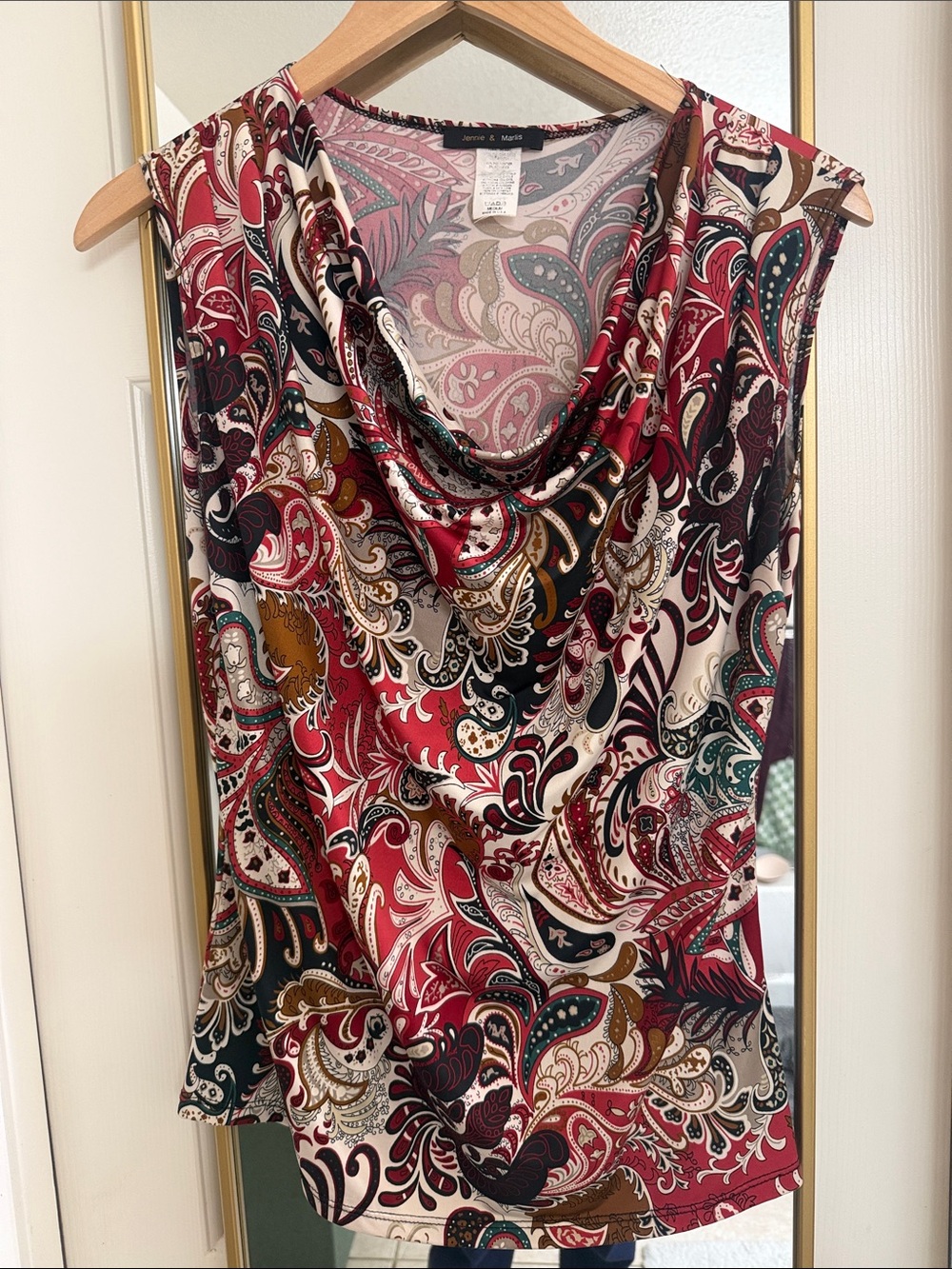 Sleeveless Paisley Cowl Neck Blouse in Red by Jones New York